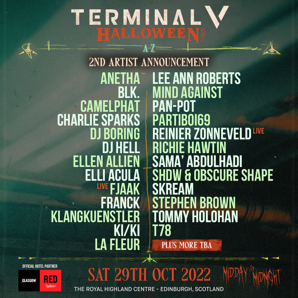 You are currently viewing Le Festival Terminal V à Edimbourg (Écosse) annonce le retour de son événement pour Halloween 2022 avec Richie Hawtin, Anetha, CamelPhat, FJAAK, Reinier Zonneveld et plus encore