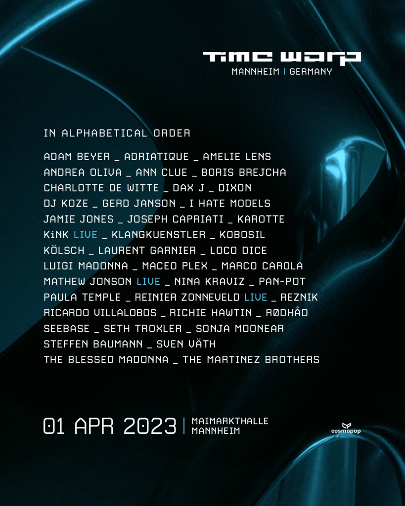 Lire la suite à propos de l’article Time Warp annonce son retour à Mannheim pour l’édition de printemps 2023 avec Richie Hawtin, Sven Väth, Seth Troxler, Ricardo Villalobos & bien plus