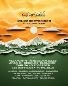 Lire la suite à propos de l’article Caprices Festival dévoile le lineup de sa deuxième édition à Gstaad, du 20 au 22 septembre 2024,  avec Alex Wann, Âme B2B Jimi Jules, Apache, Bedouin, Blond:ish, Carlita, Guy Gerber, Lee Burridge, Parallelle et bien plus