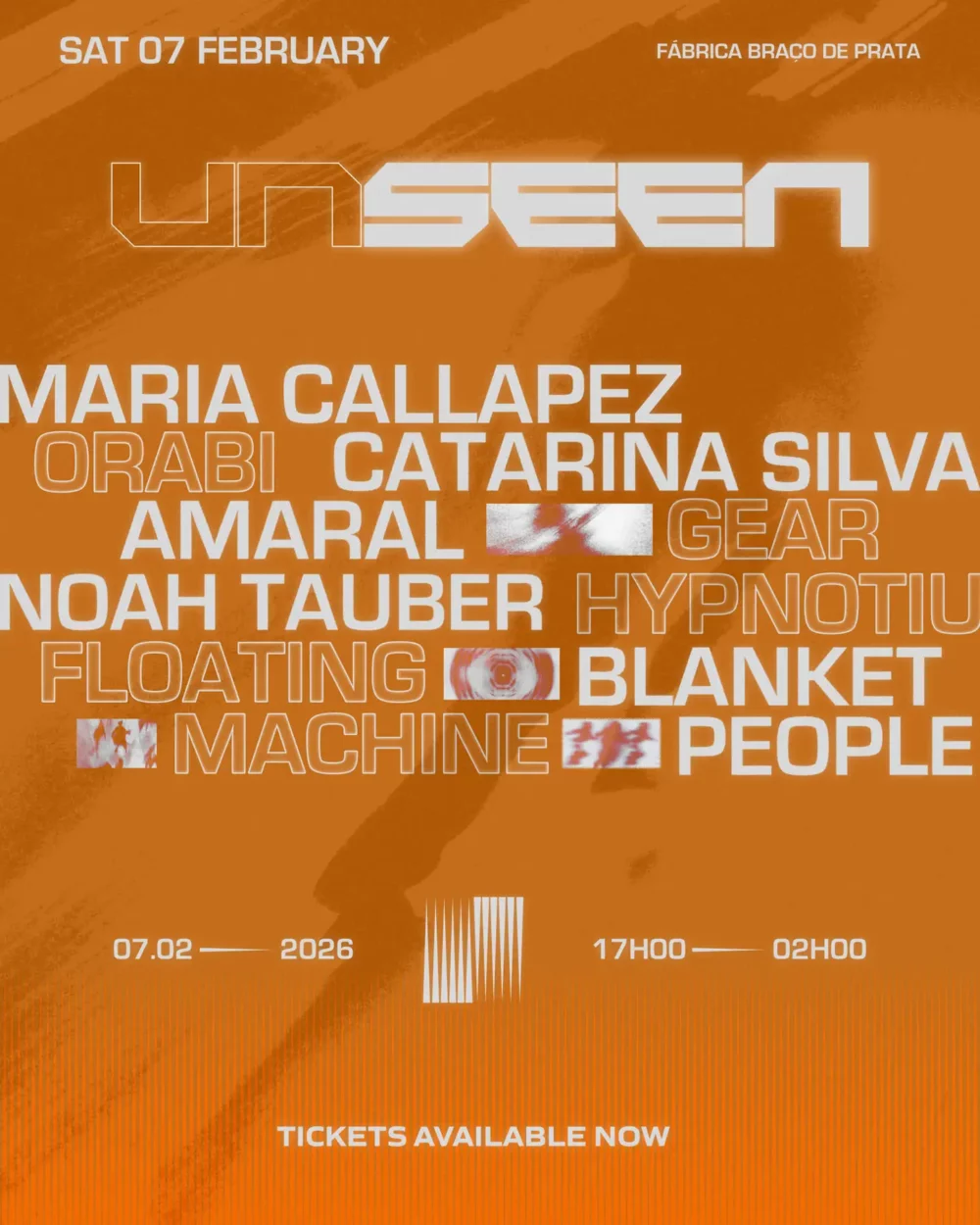 You are currently viewing UNSEEN, revient à Lisbonne pour sa deuxiéme édition, le 7 février 2026, avec Catarina Silva B2B Maria Callapez, Amaral, Orabi, Gear, Floating Machine, Noah Tauber, Hypnotiu & Blanket People