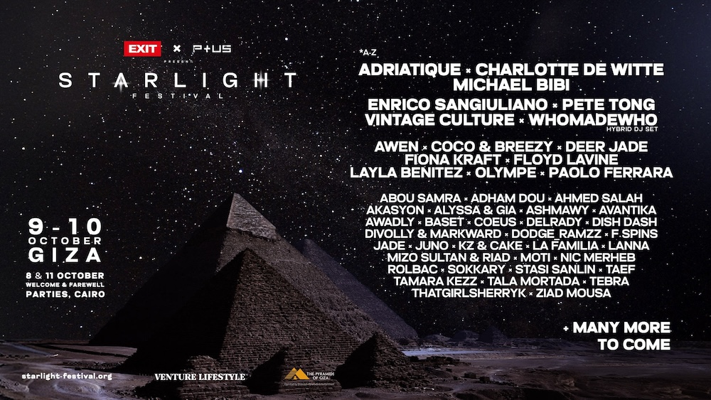 Lire la suite à propos de l’article EXIT organise la première édition du Starlight Festival aux Pyramides de Gizeh, du 8 au 11 octobre 2026, avec Charlotte de Witte, Michael Bibi, Adriatique, Enrico Sangiuliano, Indira Paganotto et bien d&rsquo;autres