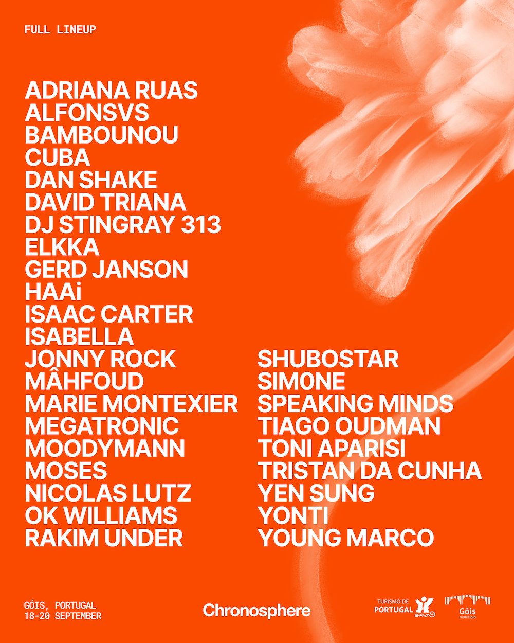 Lire la suite à propos de l’article Chronosphere Festival dévoile la programmation complète de sa première édition à Góis, au Portugal, du 18 au 20 septembre 2026, avec  Moodymann, DJ Stingray 313, Gerd Janson, HAAi, Young Marco et bien d’autres