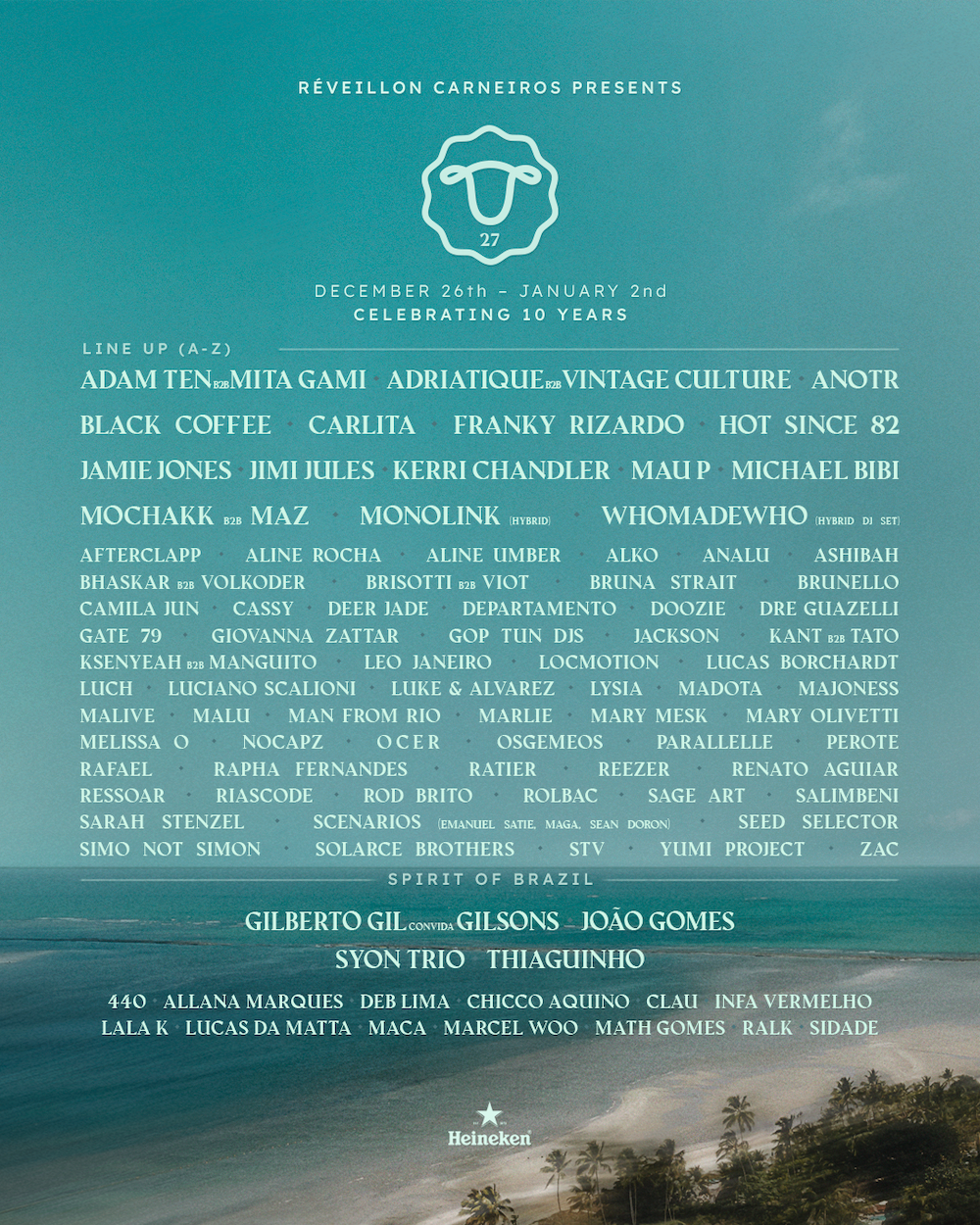 You are currently viewing Réveillon Carneiros, du 26 décembre au 2 janvier au Brésil, fête ses 10 ans, avec une programmation exceptionnelle, avec en tête d&rsquo;affiche Black Coffee, Michael Bibi et Jamie Jones